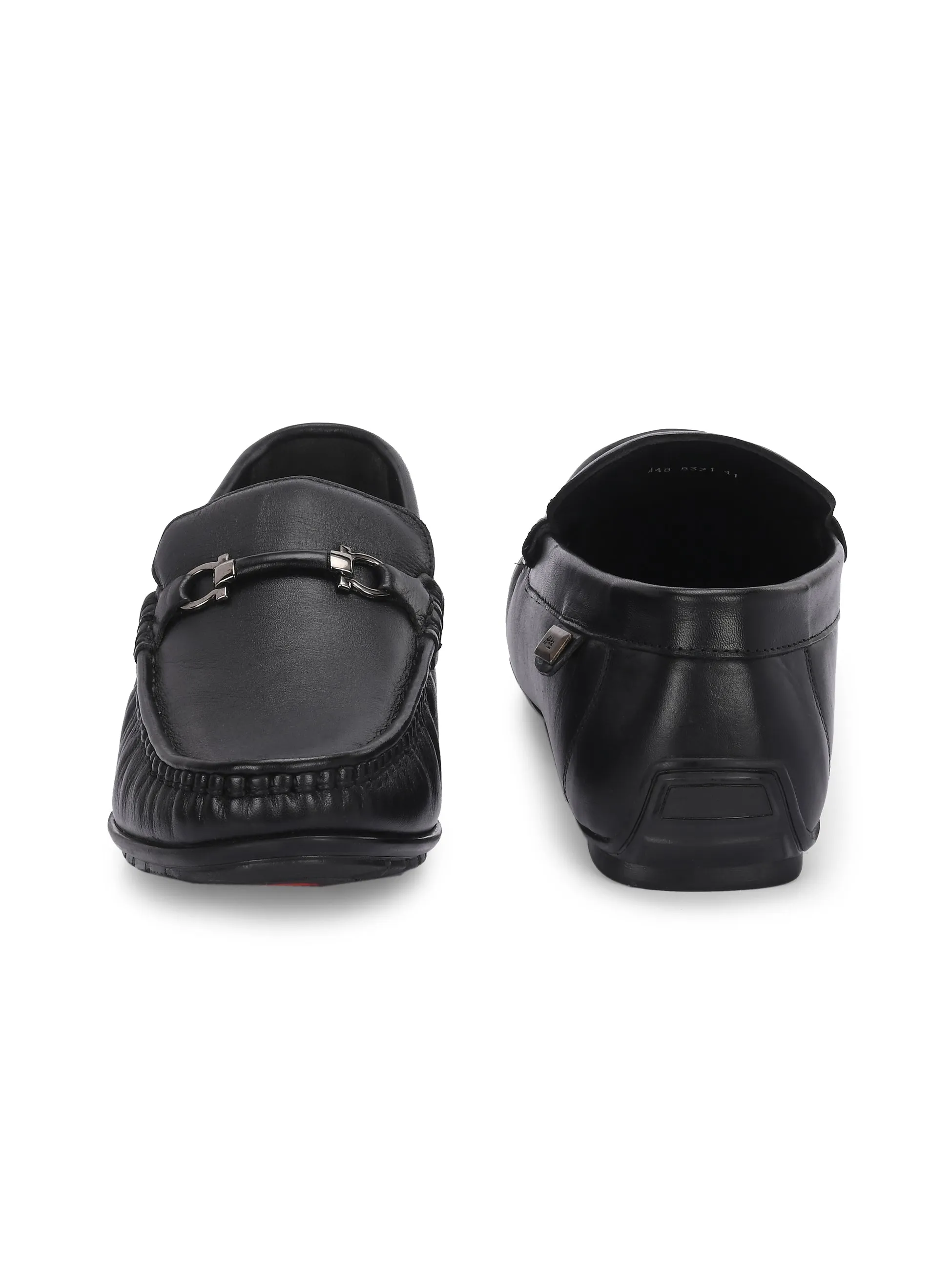 Hitz Men's Black Leather Casual loafers