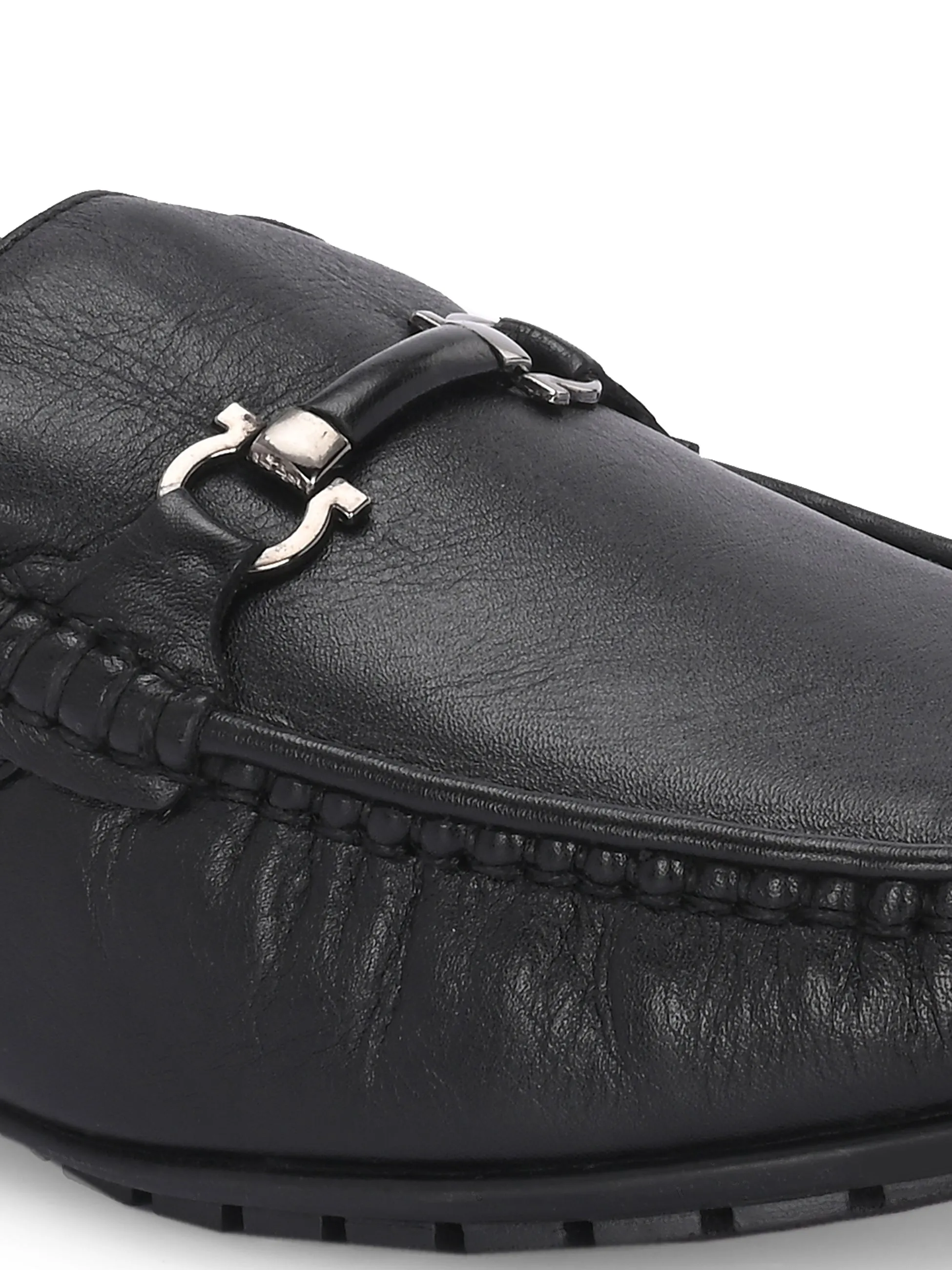 Hitz Men's Black Leather Casual loafers