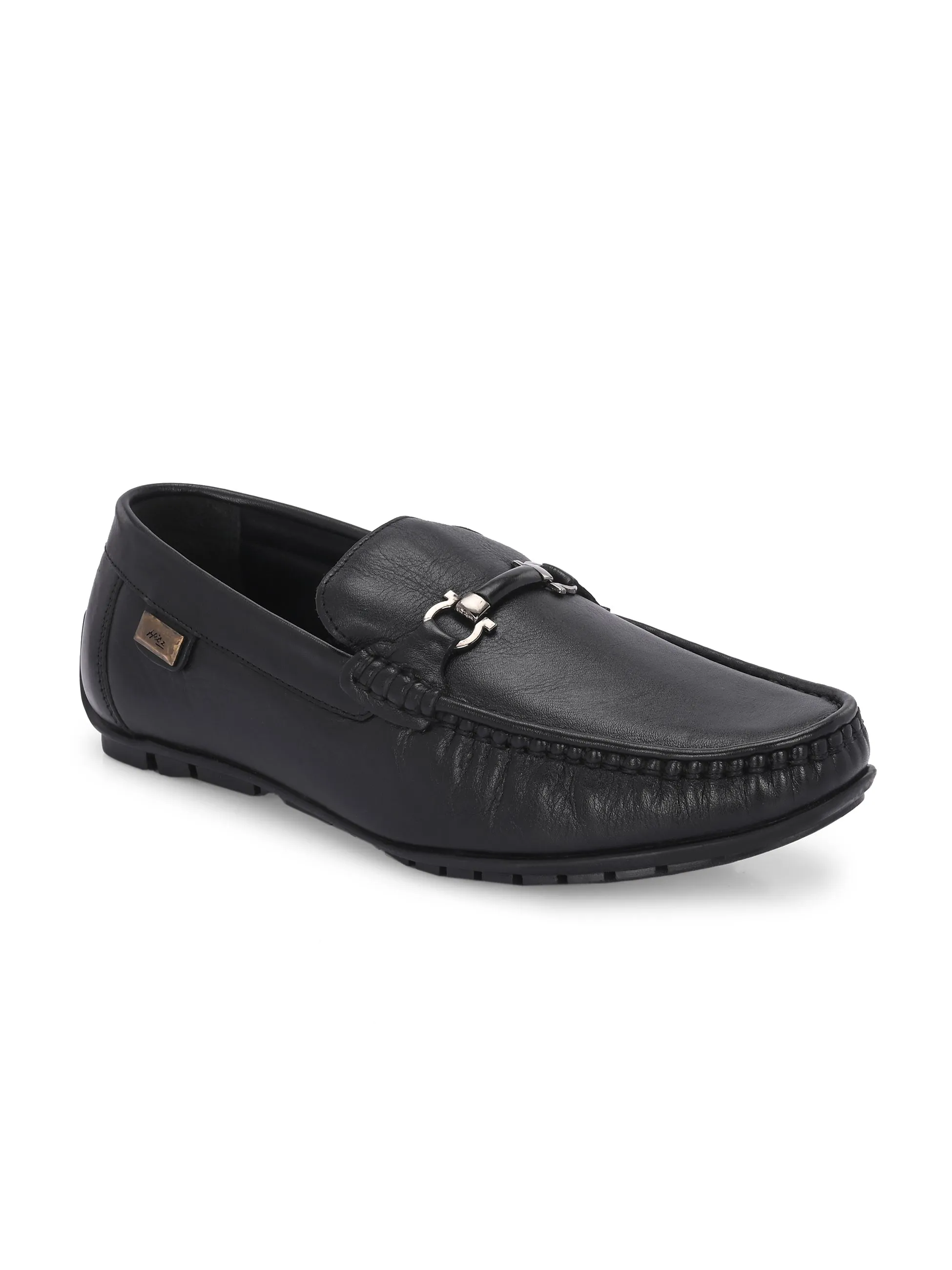 Hitz Men's Black Leather Casual loafers