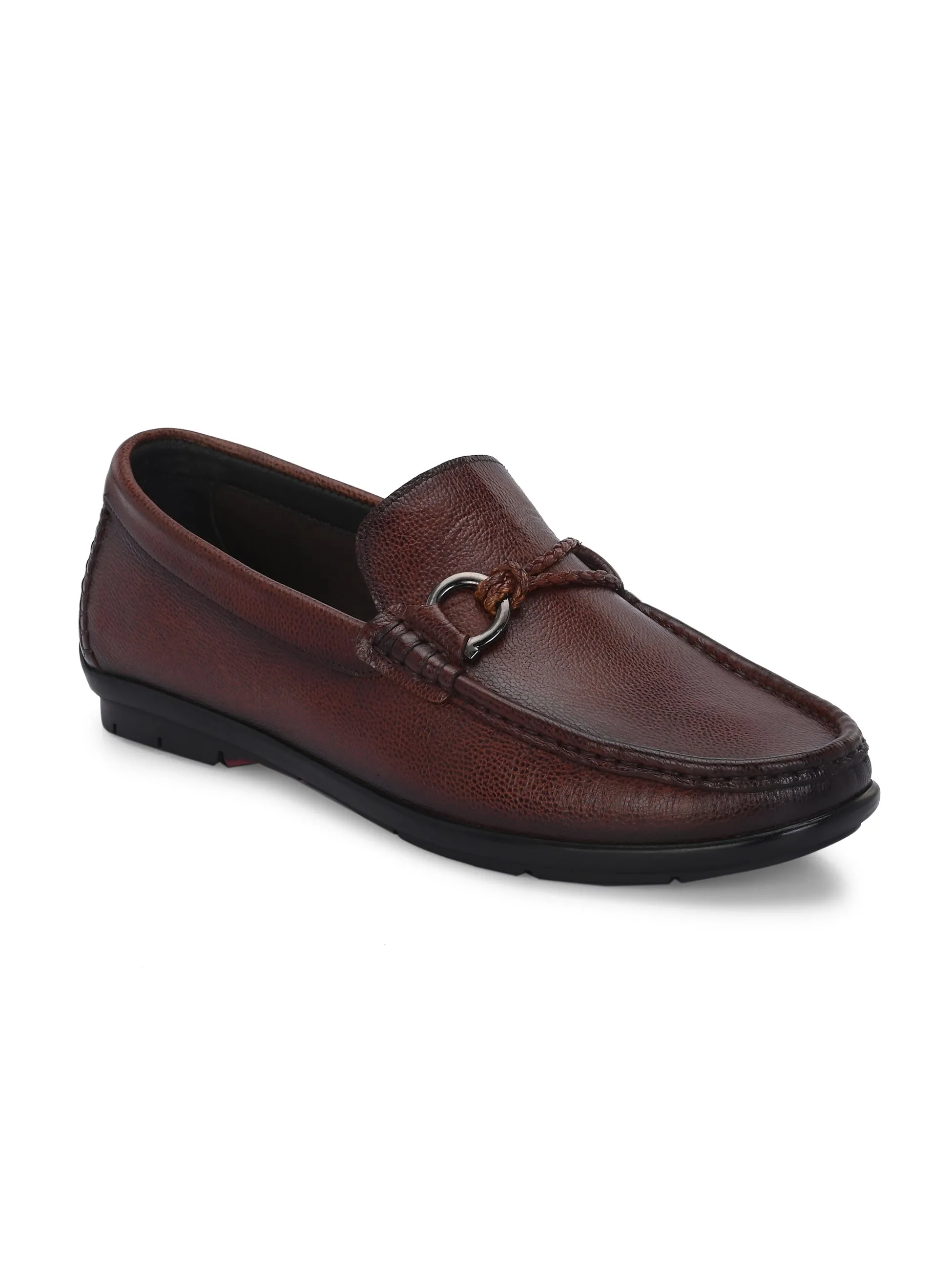 Hitz Men's Brown Leather Casual Loafers