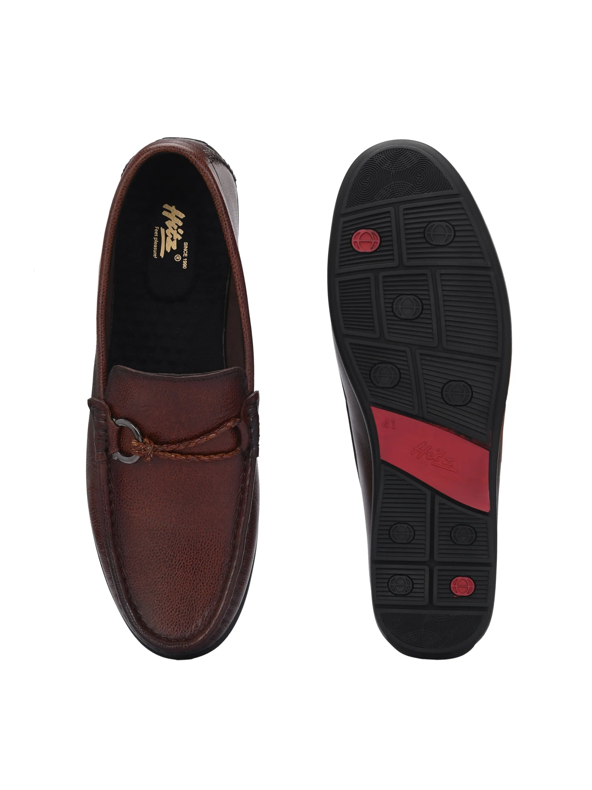 Hitz Men's Brown Leather Casual Loafers