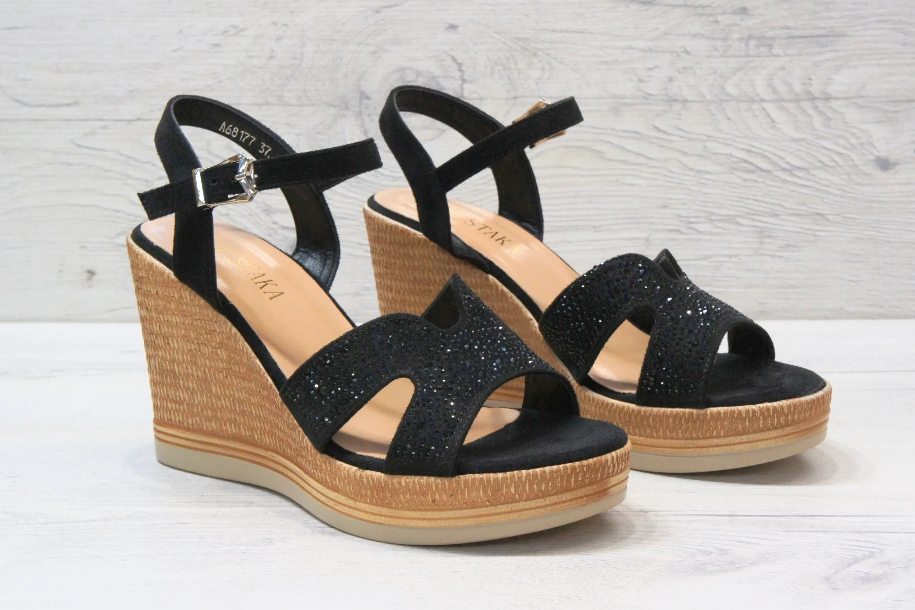 IVACHY Womens Summer Diamond Sparkling Glitter Wedge sandals A68177 BLACK