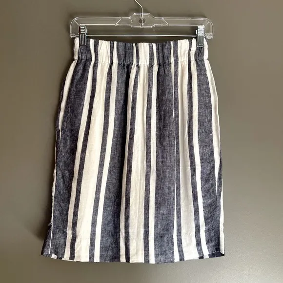 J. Crew Pull On Skirt in Striped Beauchamps Linen Size XXS Blue White Nautical