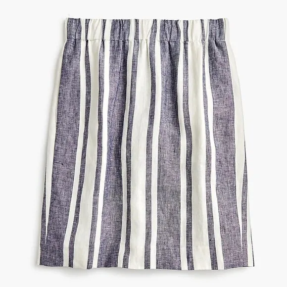 J. Crew Pull On Skirt in Striped Beauchamps Linen Size XXS Blue White Nautical