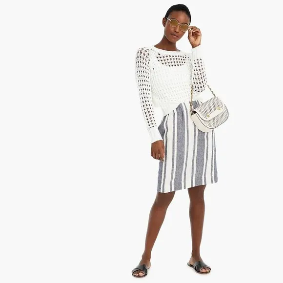 J. Crew Pull On Skirt in Striped Beauchamps Linen Size XXS Blue White Nautical
