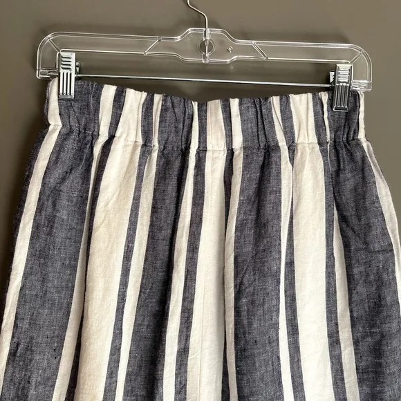 J. Crew Pull On Skirt in Striped Beauchamps Linen Size XXS Blue White Nautical