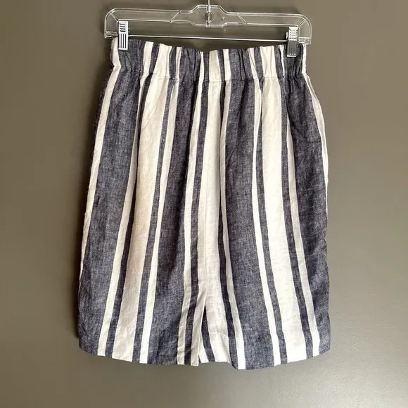 J. Crew Pull On Skirt in Striped Beauchamps Linen Size XXS Blue White Nautical