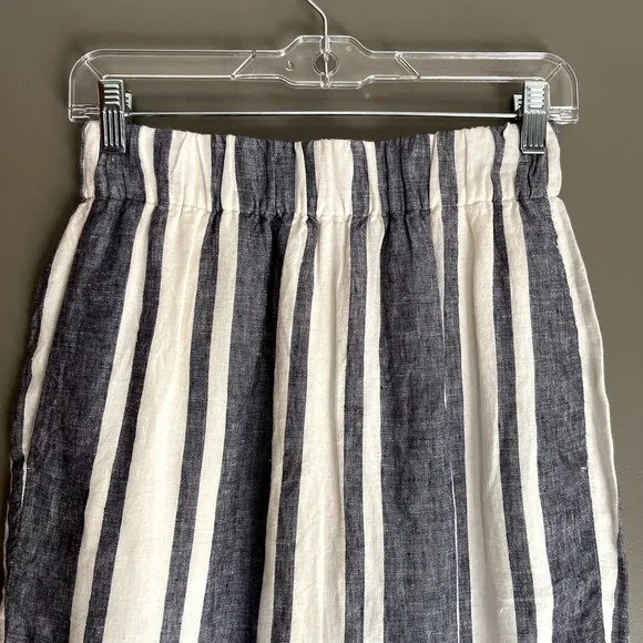 J. Crew Pull On Skirt in Striped Beauchamps Linen Size XXS Blue White Nautical