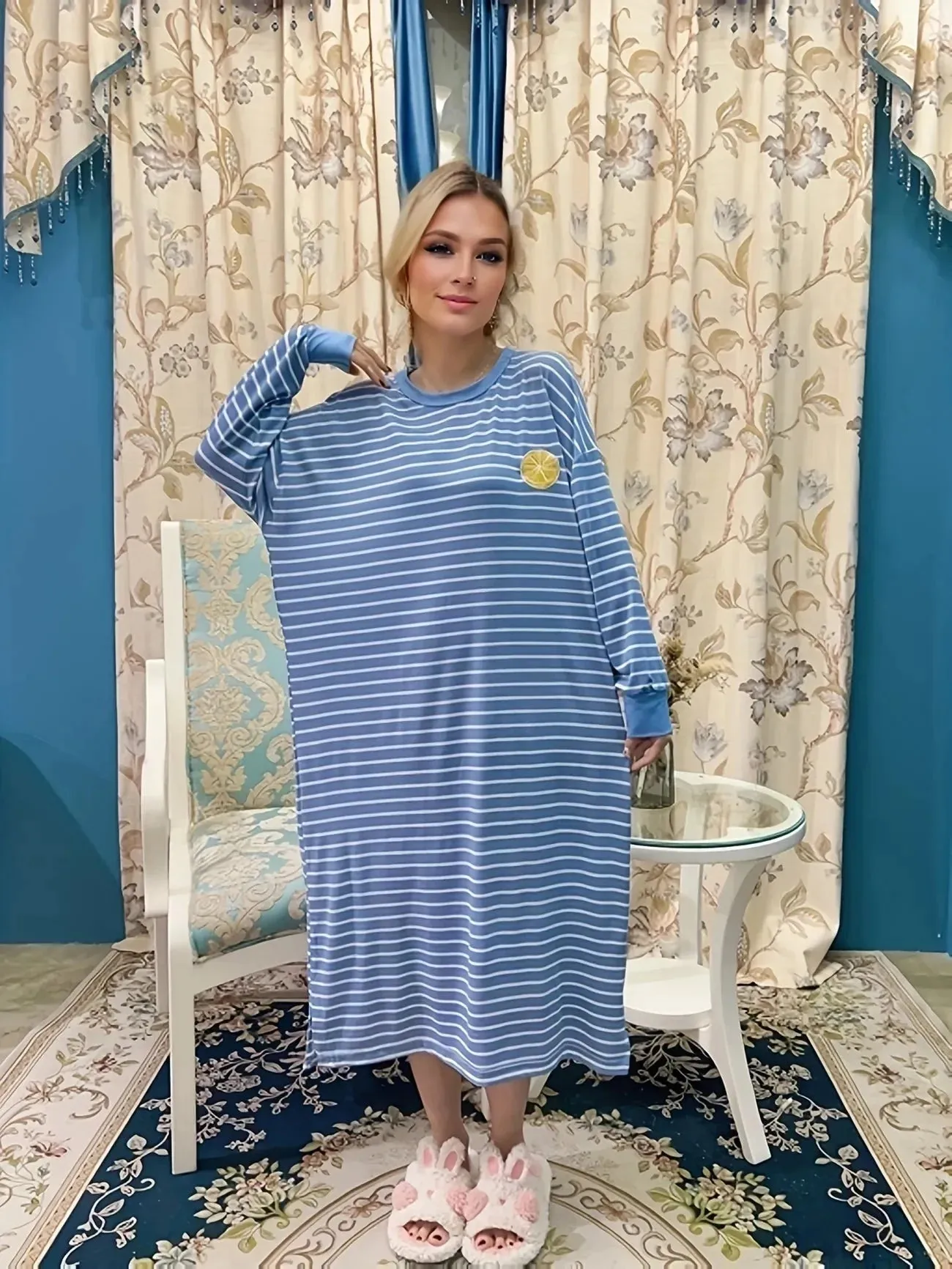 JazzHer Cute Print Long Lounge Dress