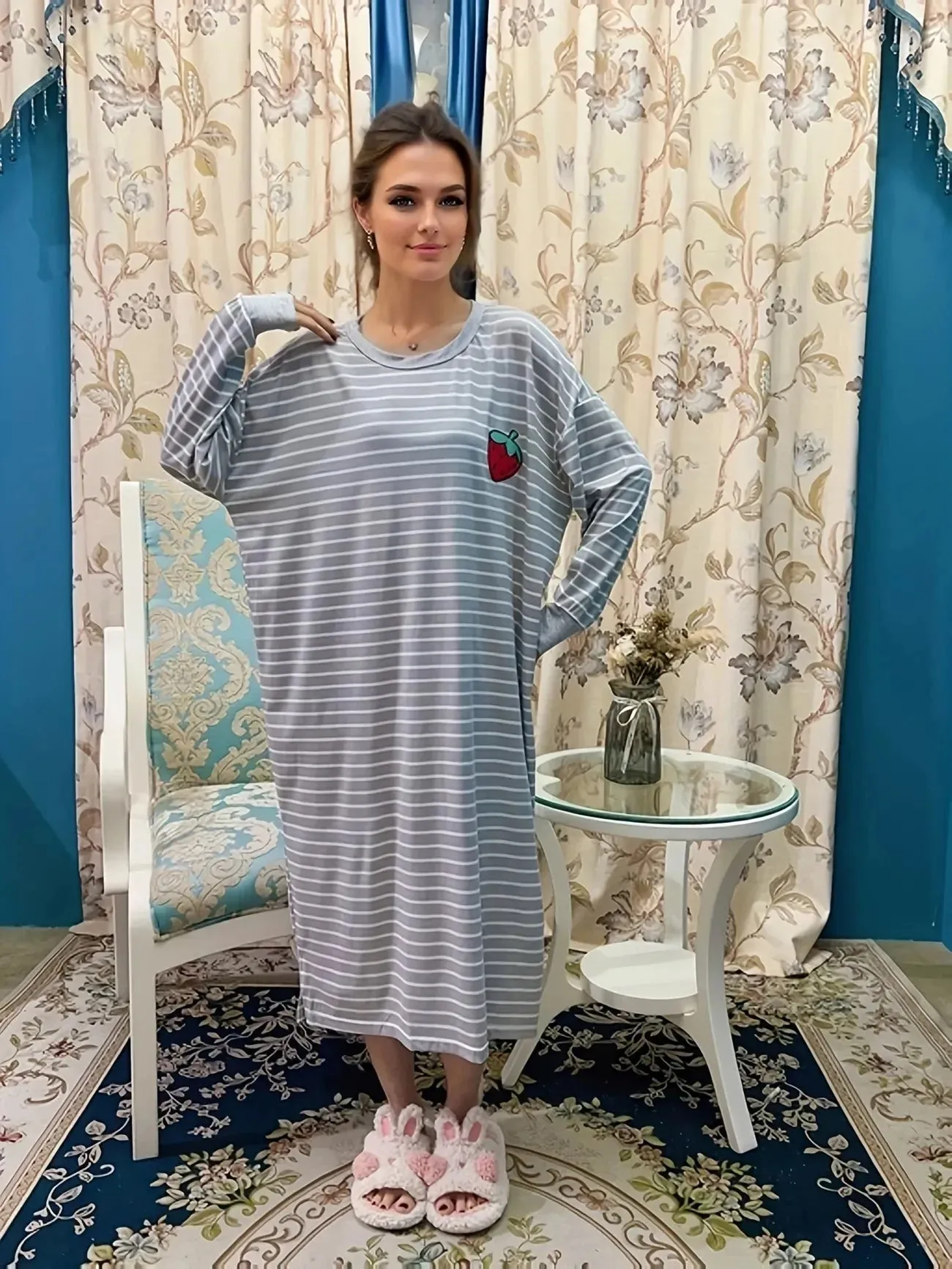 JazzHer Cute Print Long Lounge Dress