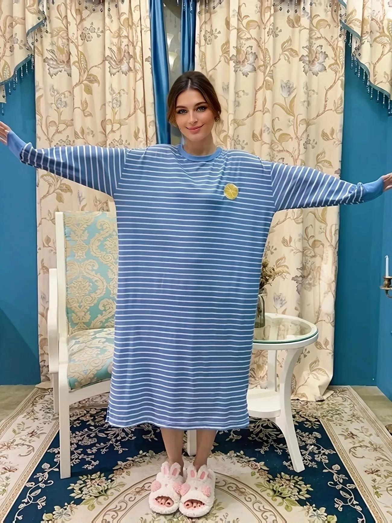 JazzHer Cute Print Long Lounge Dress