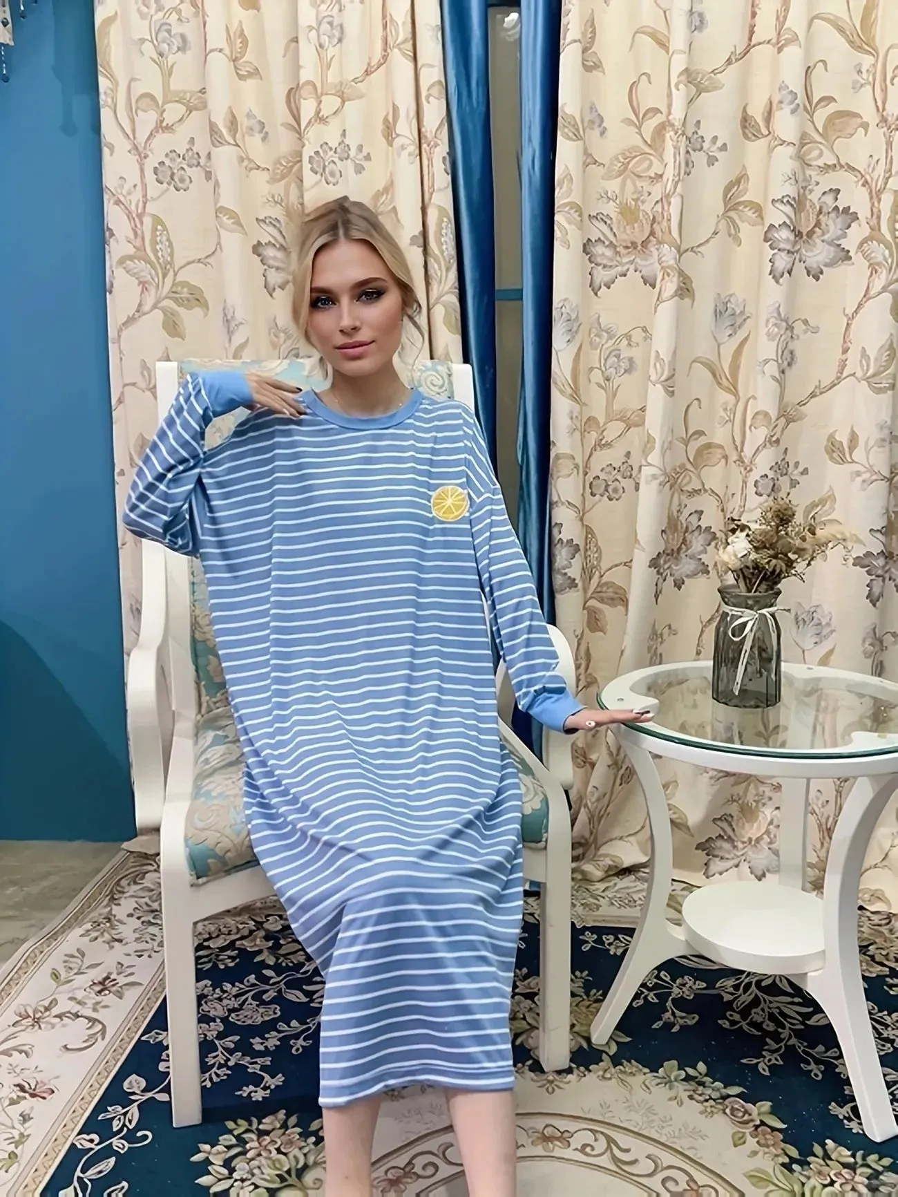 JazzHer Cute Print Long Lounge Dress