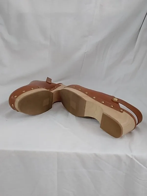 J.CREW Convertible Leather Clogs in Rich Oak Leather Women's Size 9.5 Genuine Wood Soles.