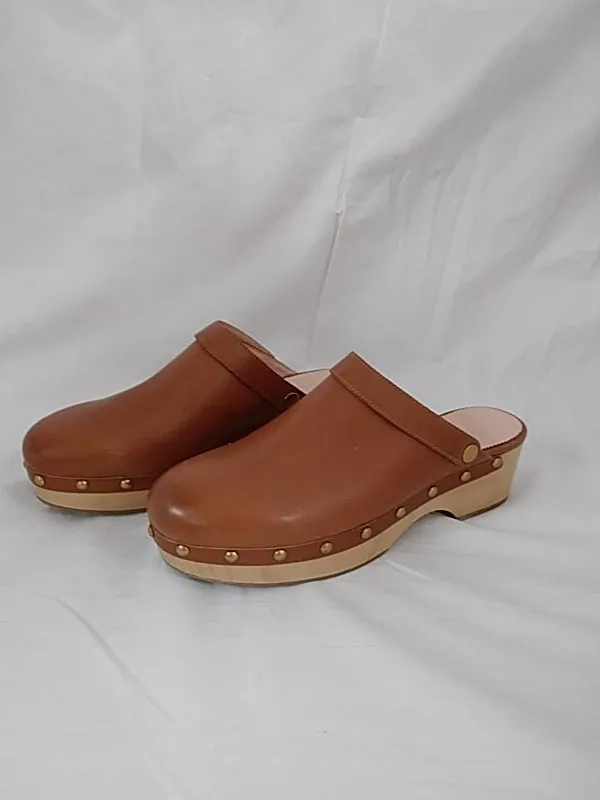 J.CREW Convertible Leather Clogs in Rich Oak Leather Women's Size 9.5 Genuine Wood Soles.