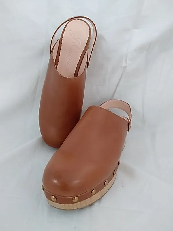 J.CREW Convertible Leather Clogs in Rich Oak Leather Women's Size 9.5 Genuine Wood Soles.