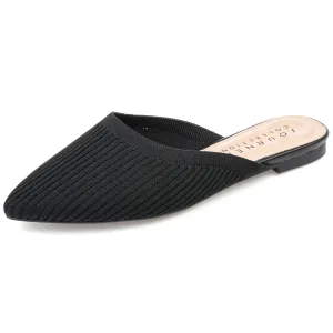 Journee Flat Knit Mules for Women - Closed Pointed Toe Slip-On Shoe - Comfortable Aniee Slide Black 8.5 Medium Womens US