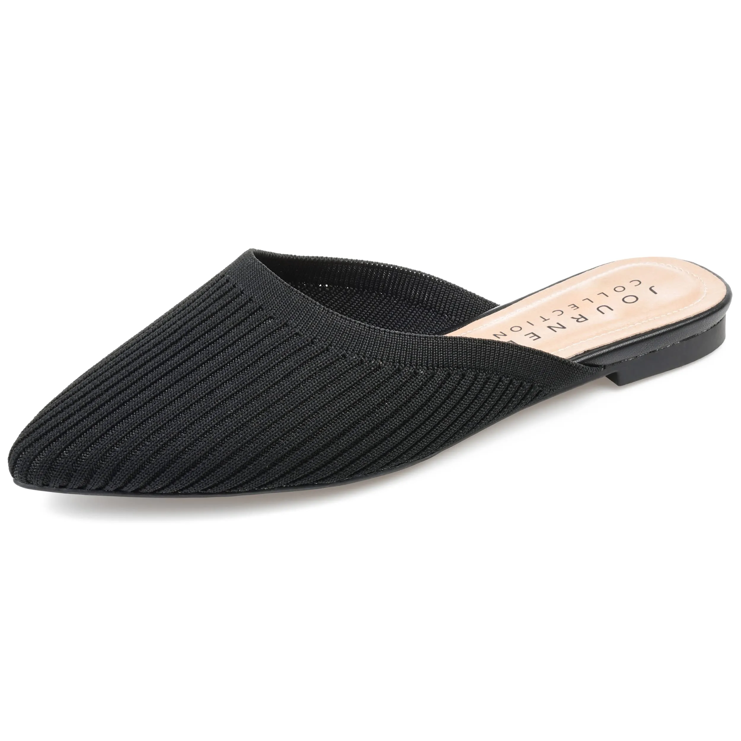 Journee Flat Knit Mules for Women - Closed Pointed Toe Slip-On Shoe - Comfortable Aniee Slide Black 8.5 Medium Womens US