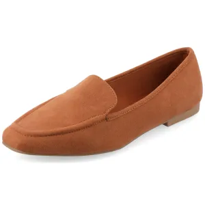 Journee Womens Suede Loafer Flat Square Toe Noticed Topline Padded Block Heel - Tullie Casual Dress Shoe Cognac 8.5 Medium Womens US
