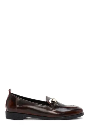 Kadın Bordo Toka Detaylı Deri Maskülen Loafer