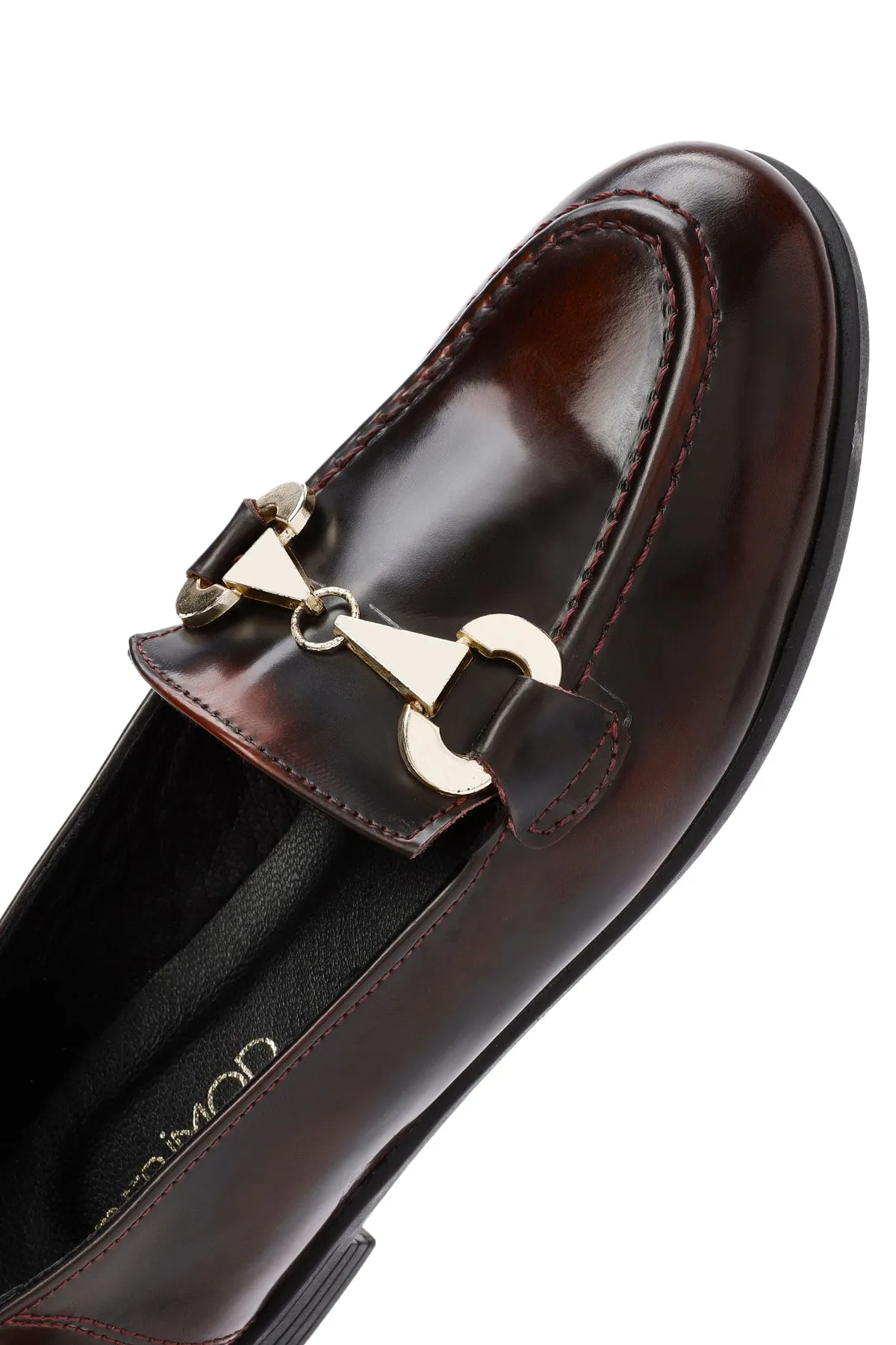 Kadın Bordo Toka Detaylı Deri Maskülen Loafer