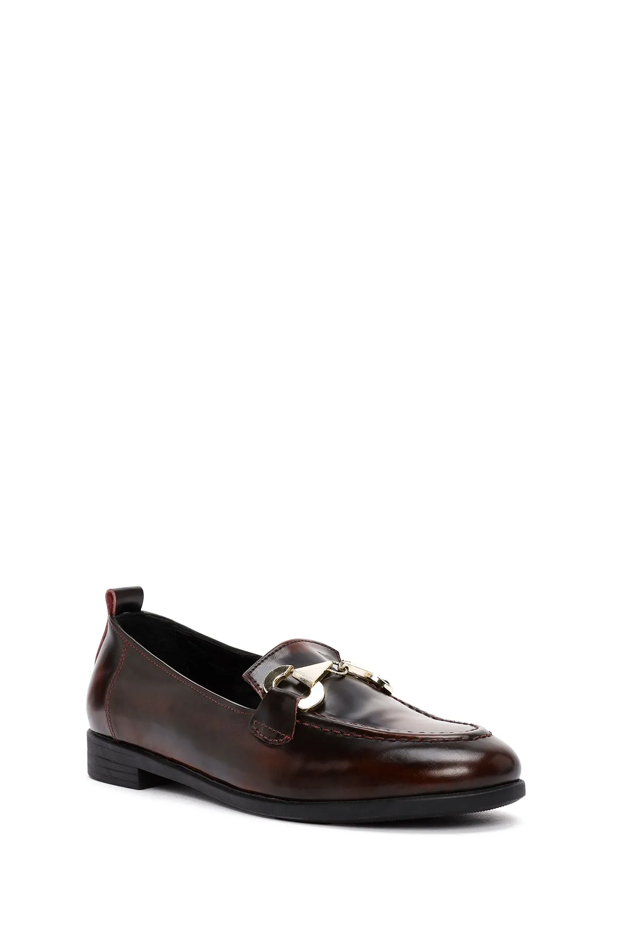 Kadın Bordo Toka Detaylı Deri Maskülen Loafer