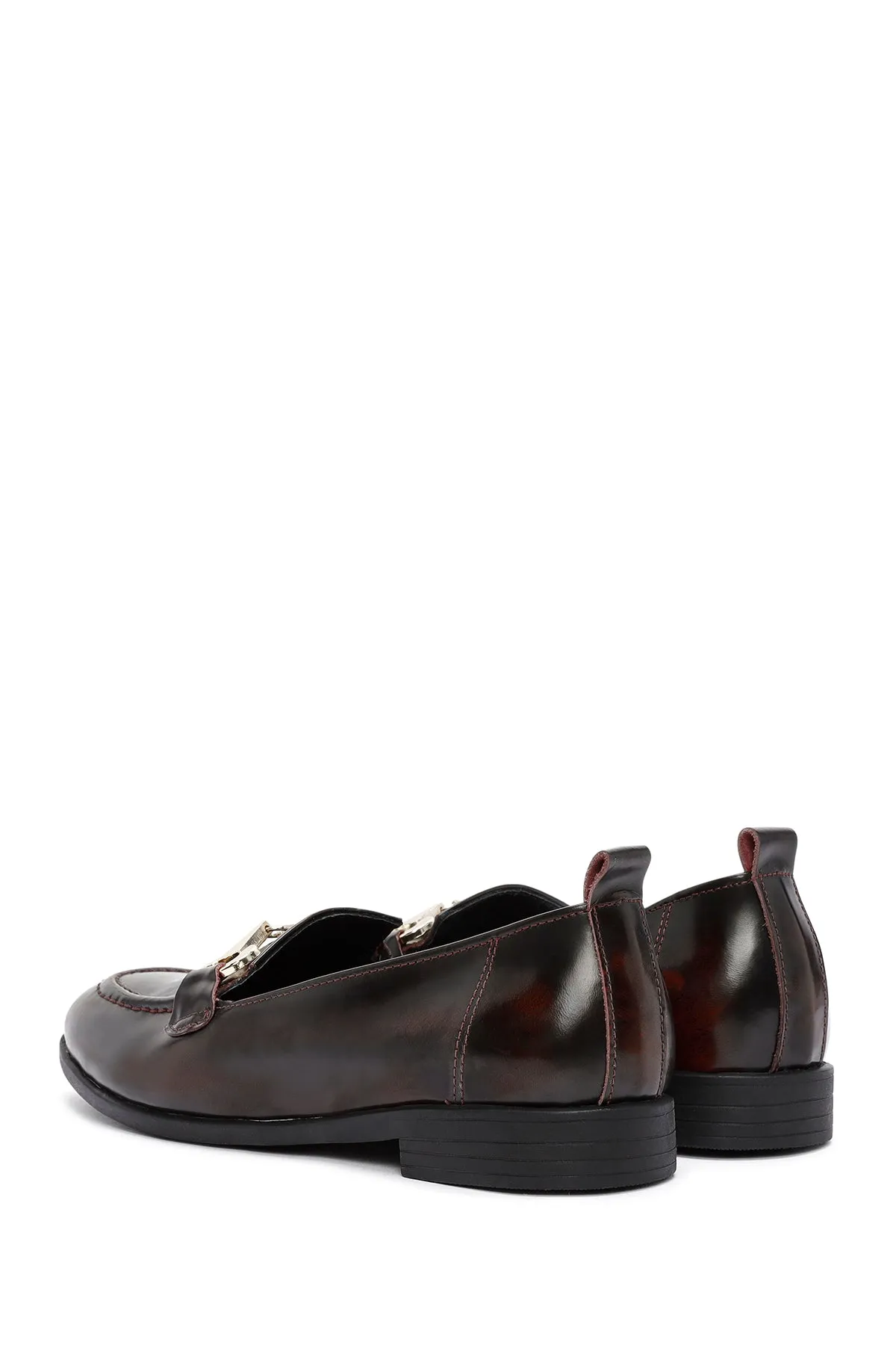 Kadın Bordo Toka Detaylı Deri Maskülen Loafer