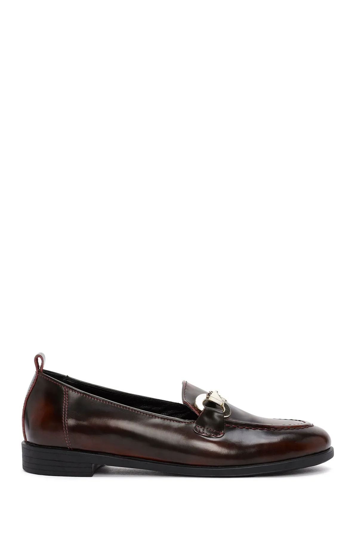 Kadın Bordo Toka Detaylı Deri Maskülen Loafer
