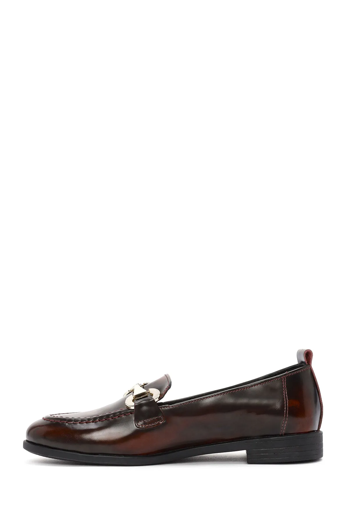 Kadın Bordo Toka Detaylı Deri Maskülen Loafer