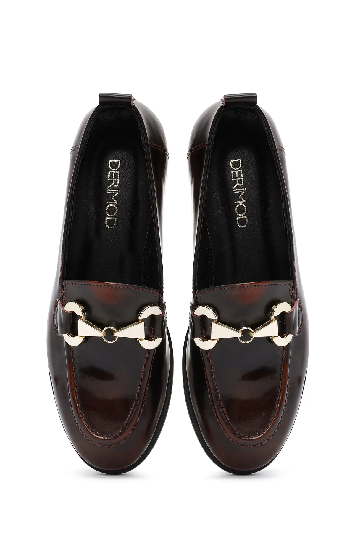 Kadın Bordo Toka Detaylı Deri Maskülen Loafer