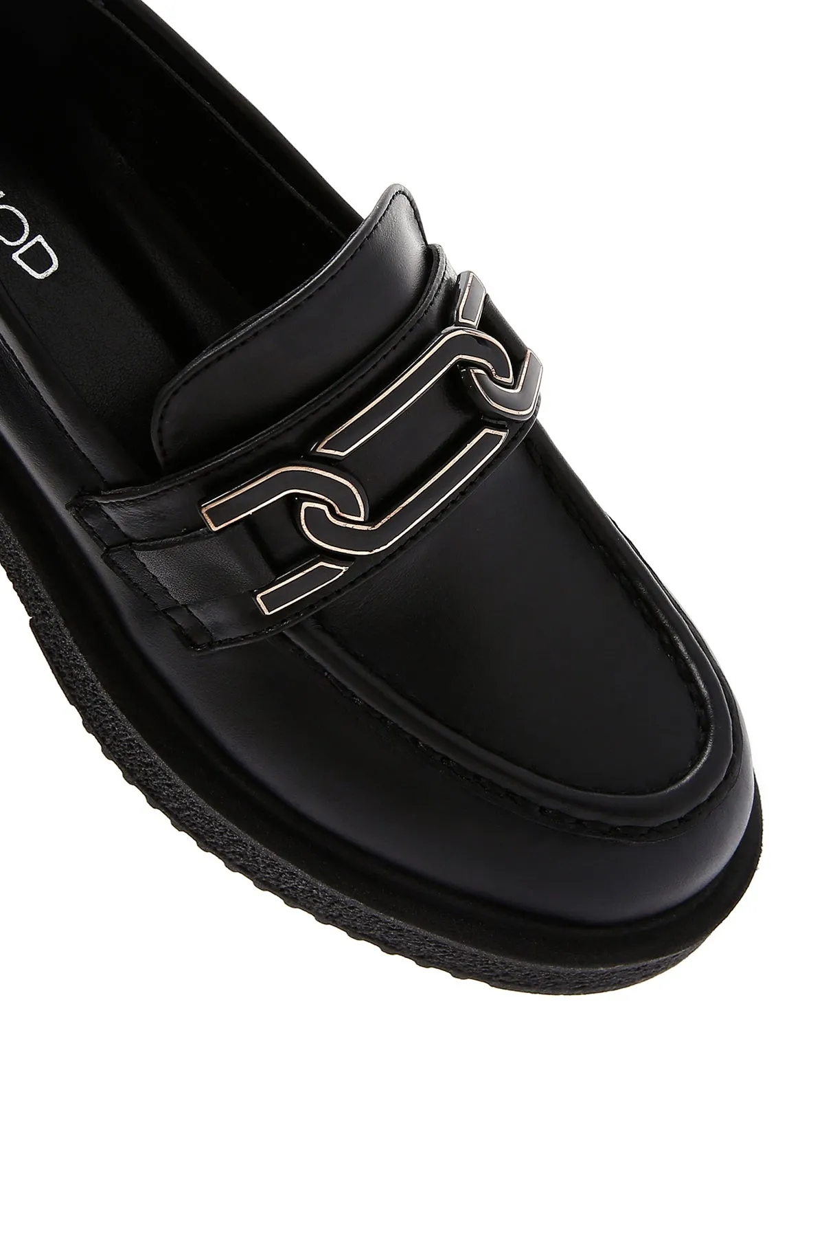 Kadın Siyah Deri Tokalı Maskülen Casual Loafer