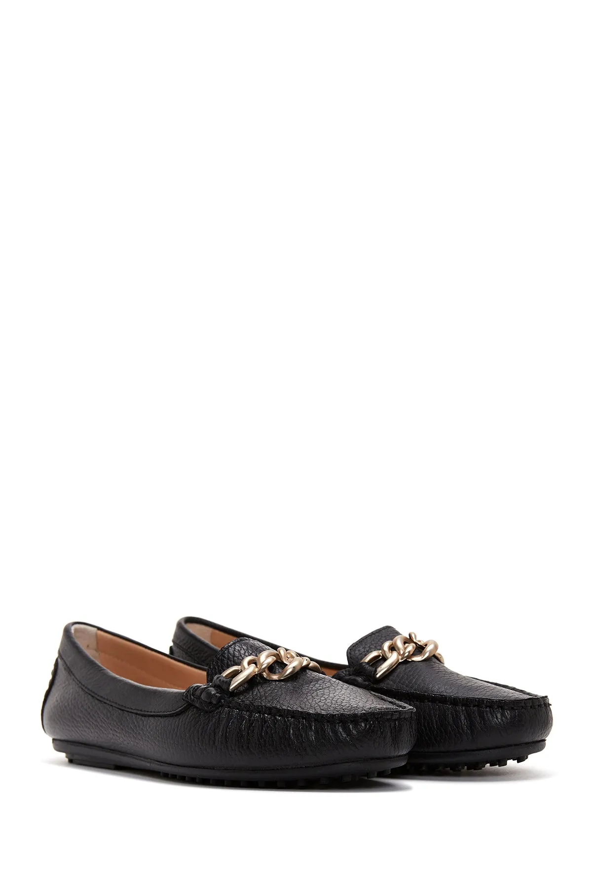 Kadın Siyah Toka Detaylı Deri Casual Loafer