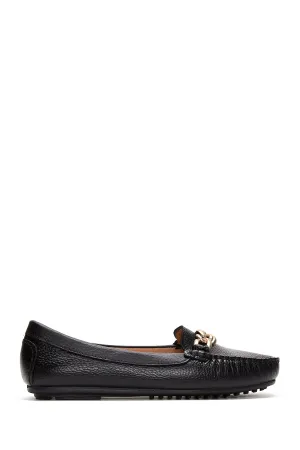 Kadın Siyah Toka Detaylı Deri Casual Loafer
