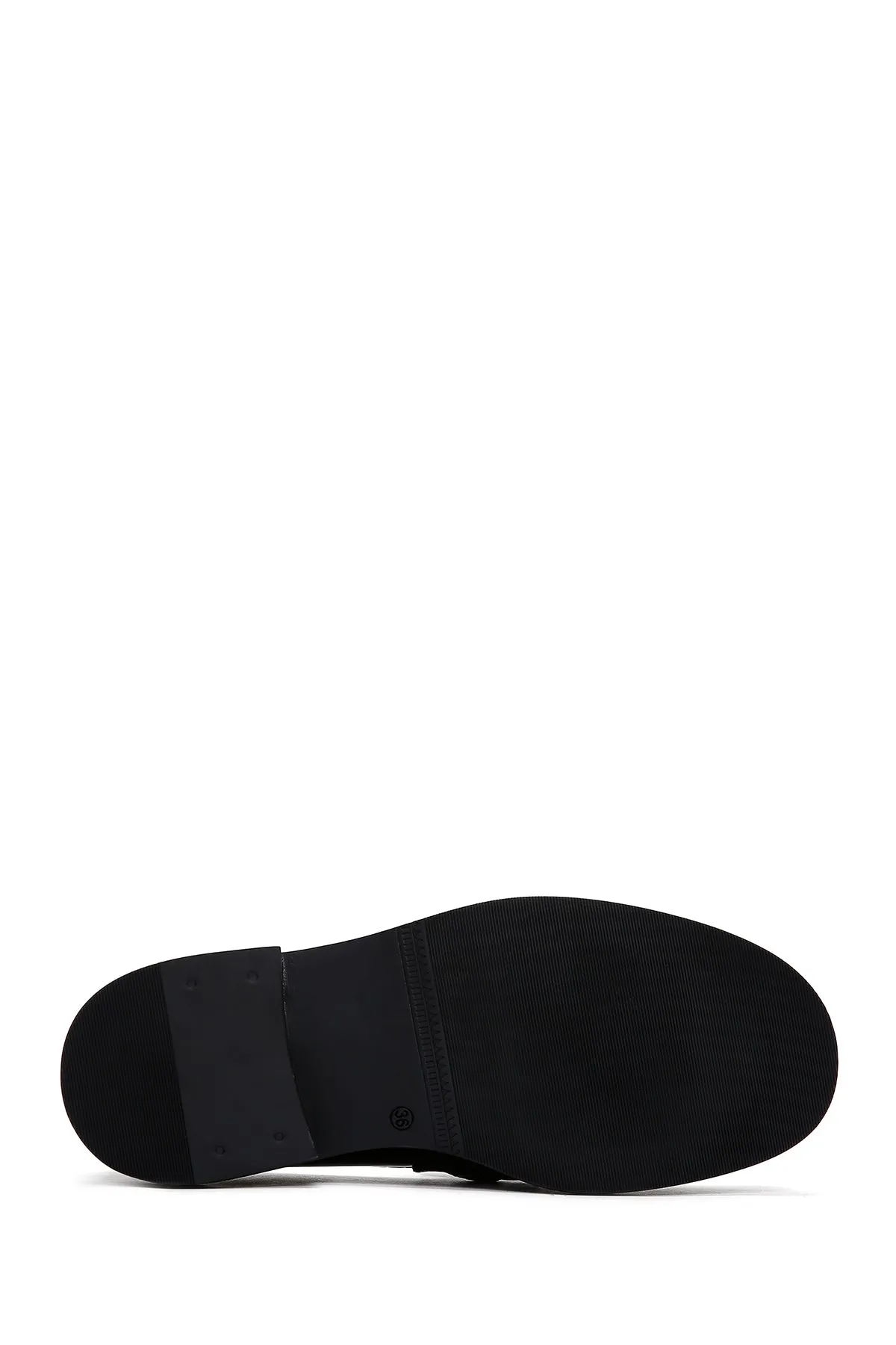Kadın Siyah Zincir Detaylı Deri Maskülen Loafer