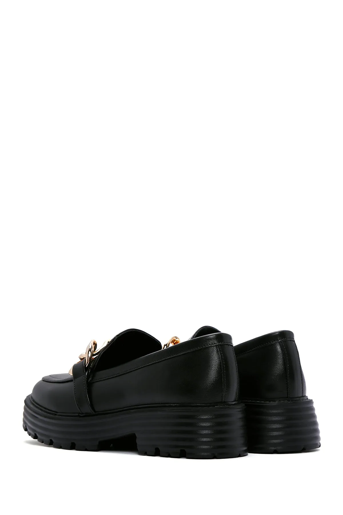 Kadın Siyah Zincir Detaylı Maskülen Loafer