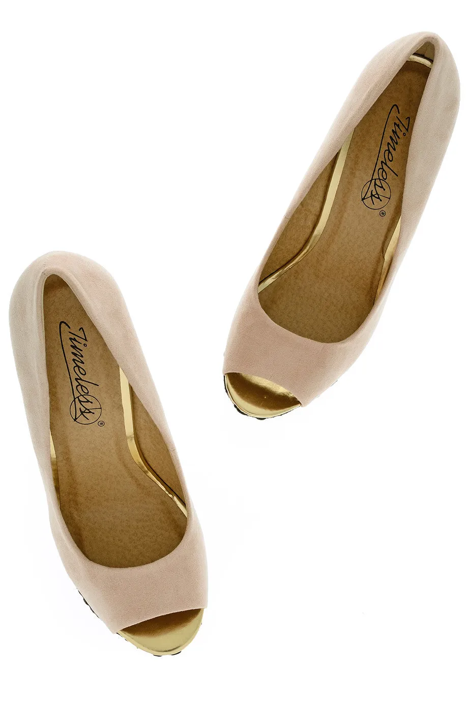 KARLIE Μπέζ Πλατφόρμες Peep Toe με Σχέδιο Δαντέλας