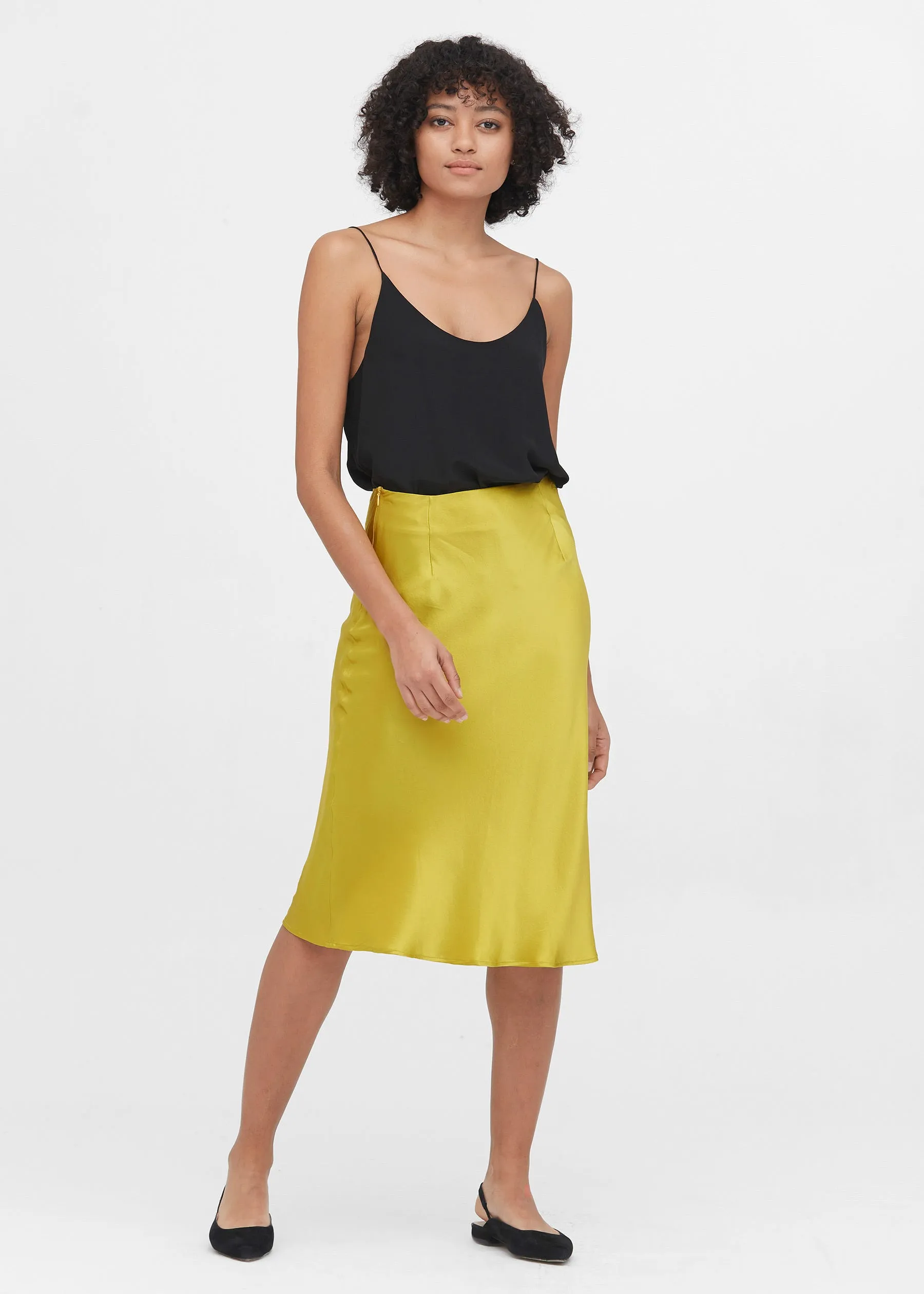 Knee-Length Hips-Wrapped Silk Skirt