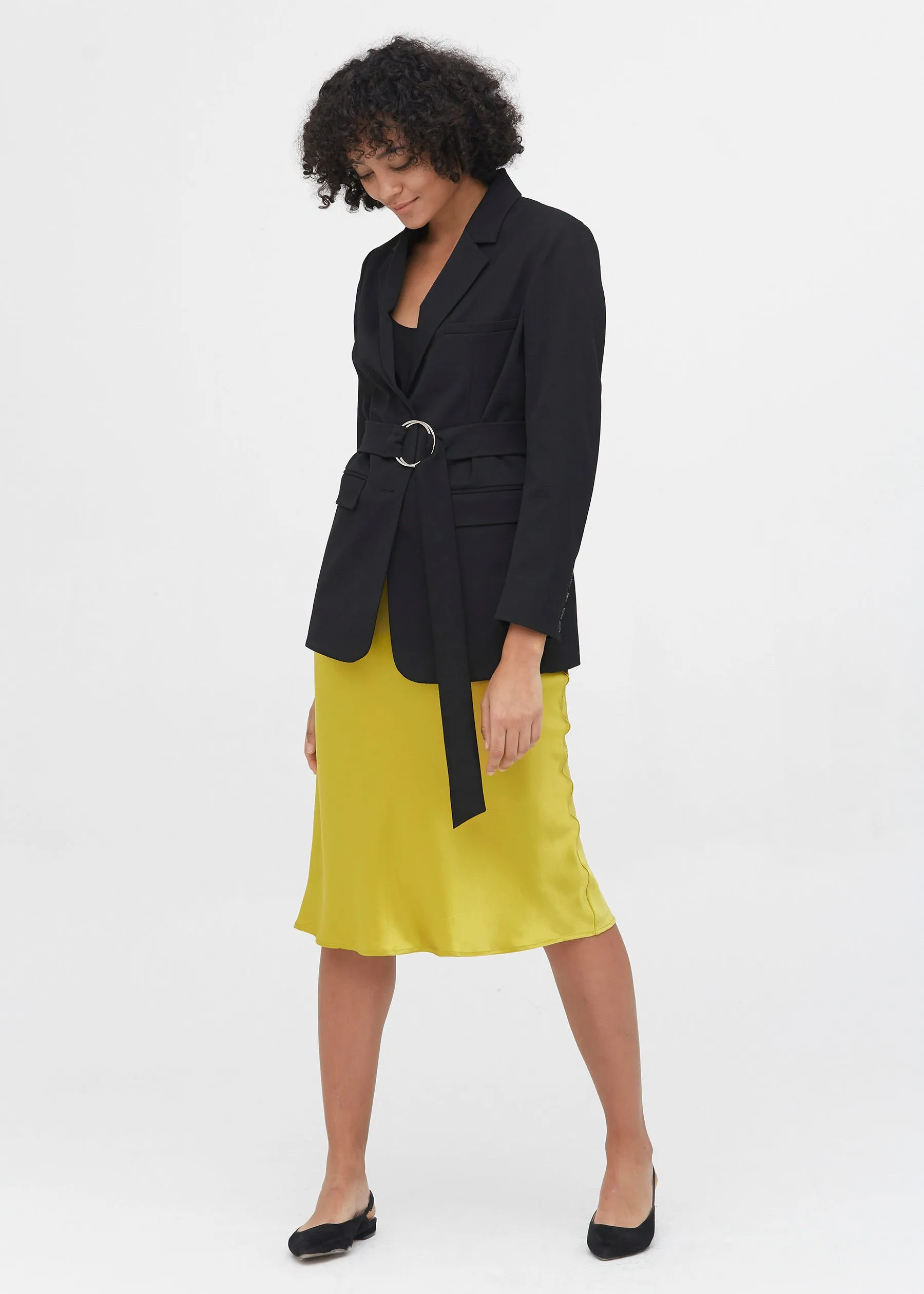 Knee-Length Hips-Wrapped Silk Skirt