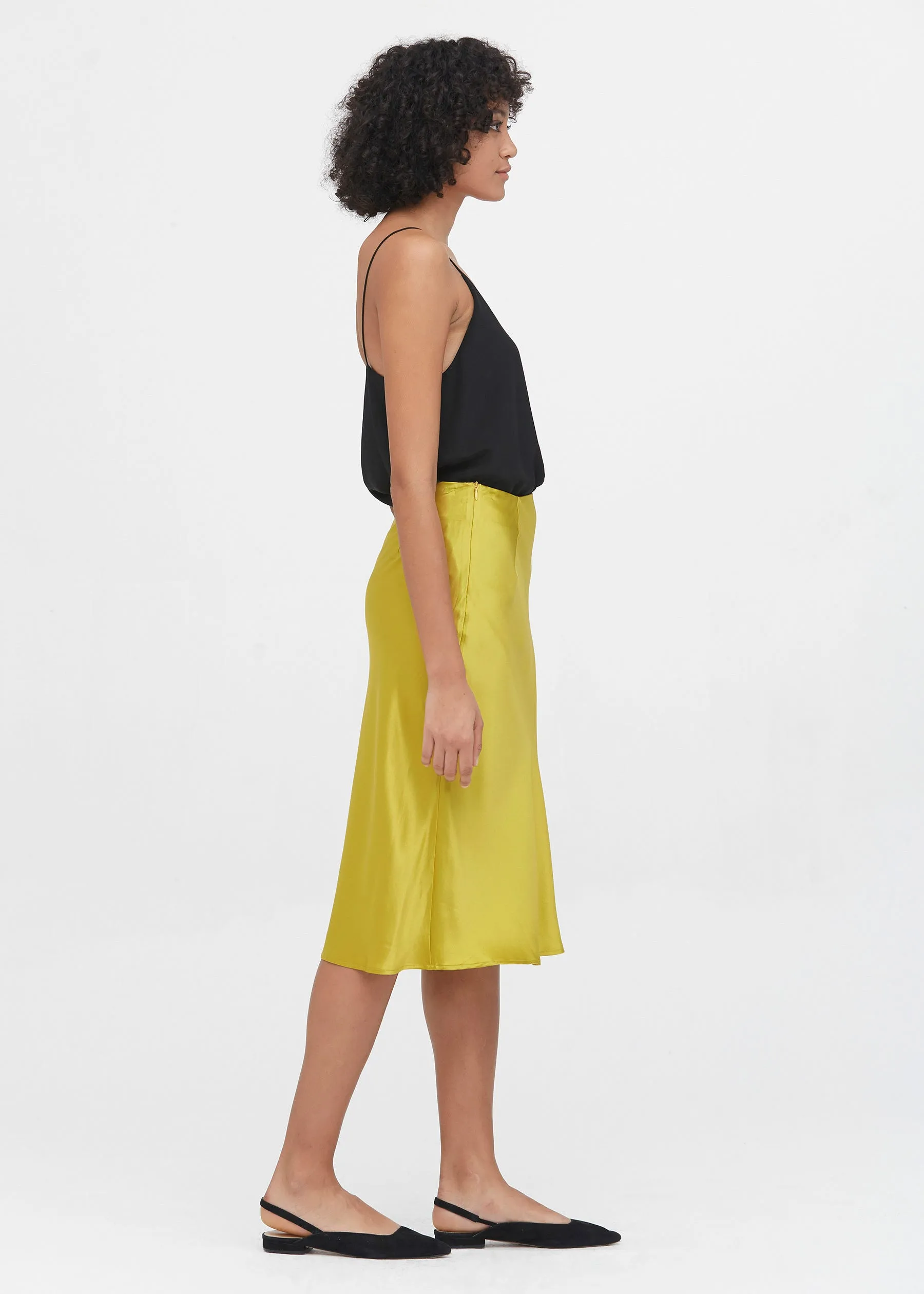 Knee-Length Hips-Wrapped Silk Skirt