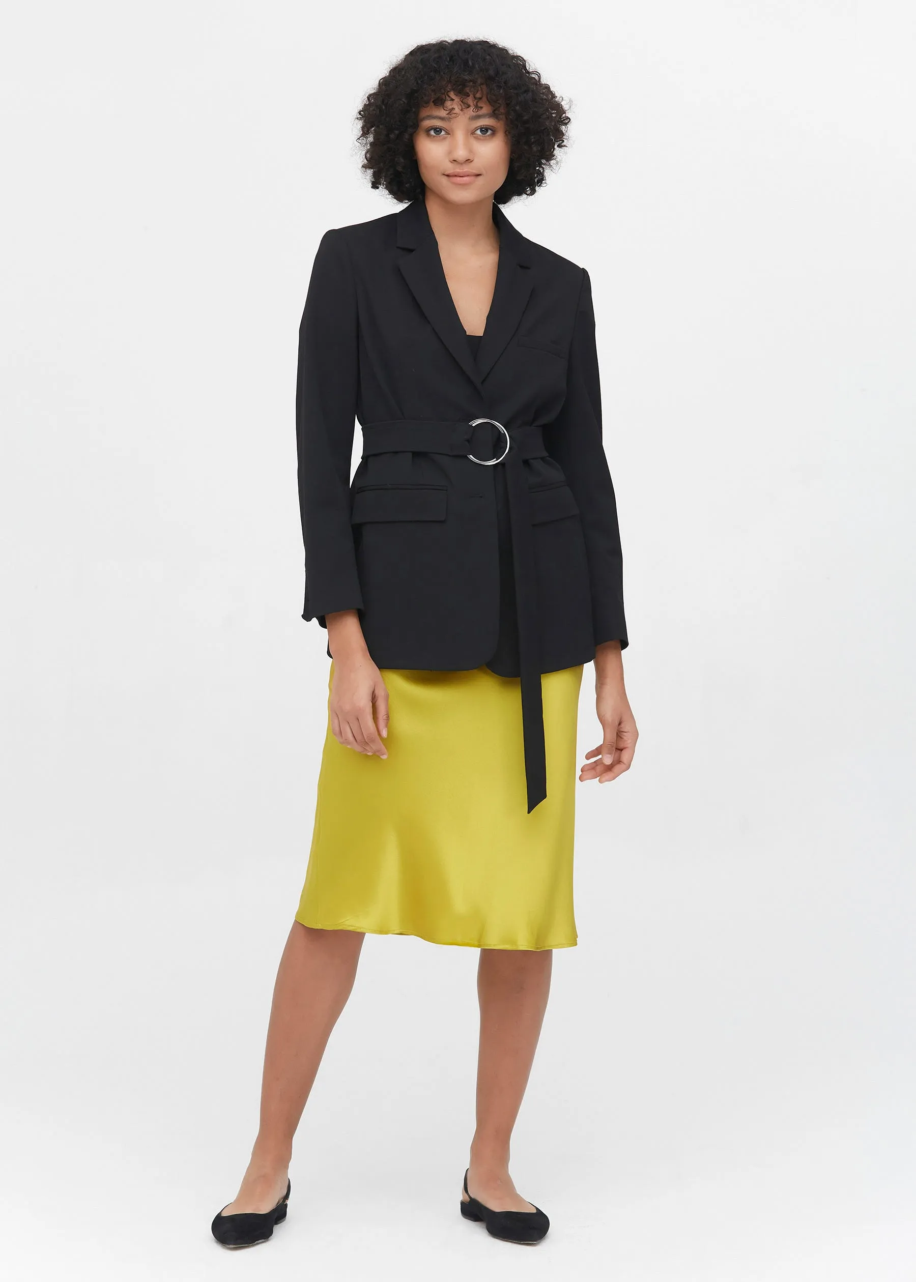 Knee-Length Hips-Wrapped Silk Skirt