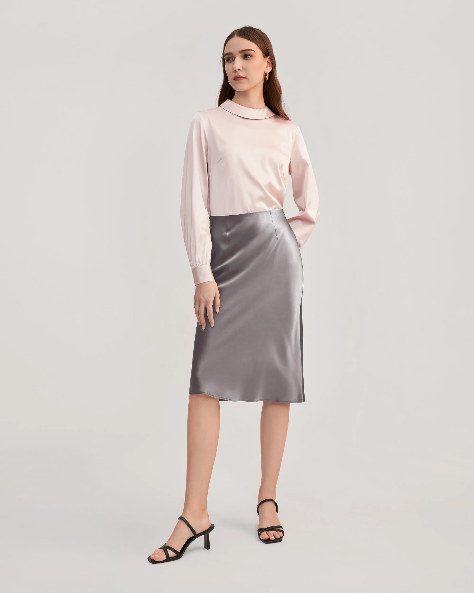 Knee-Length Hips-Wrapped Silk Skirt