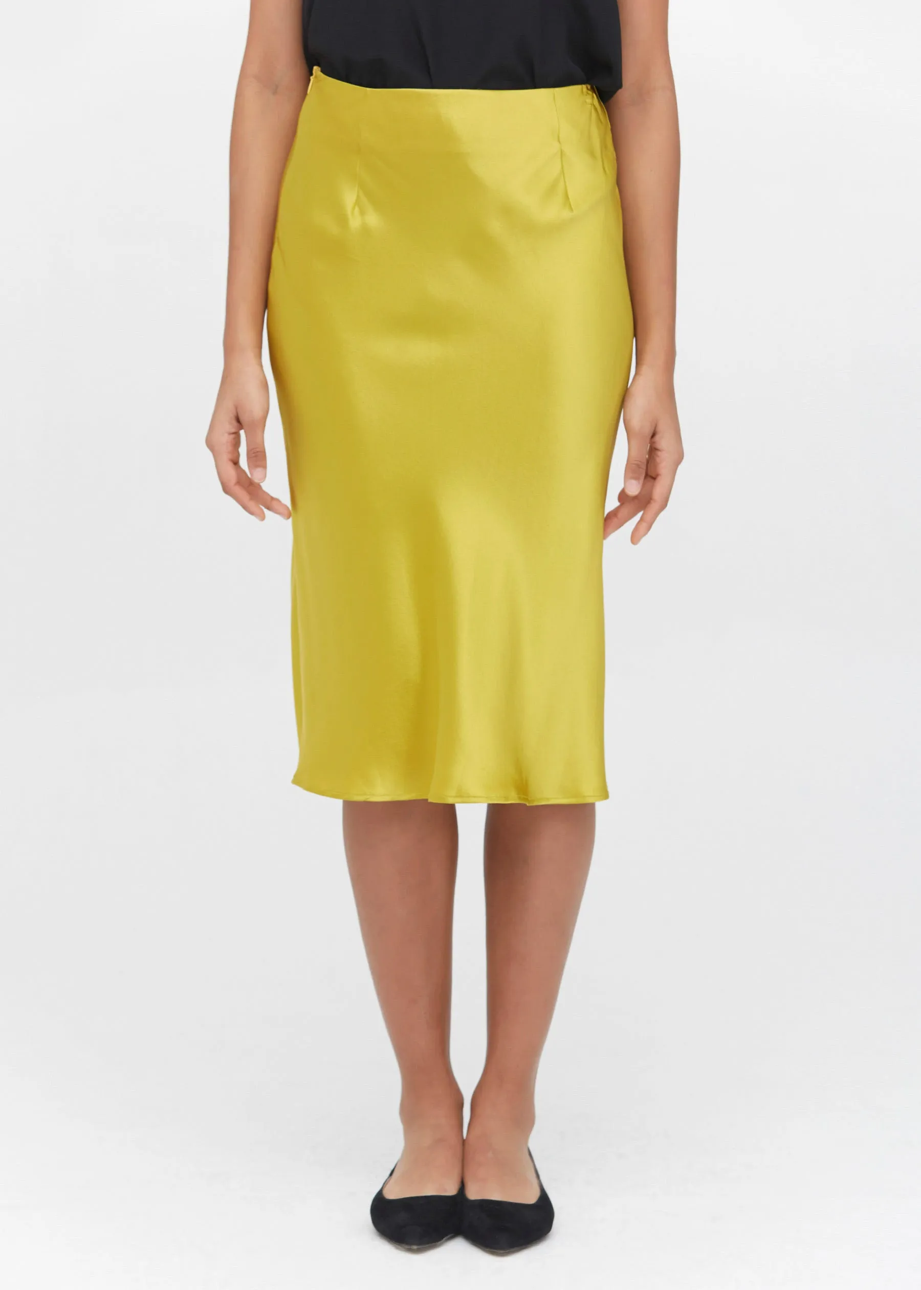 Knee-Length Hips-Wrapped Silk Skirt