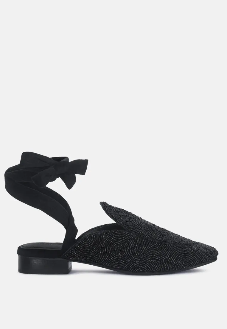 Kuba African Intricate Embroidery Black Mules By Ruw