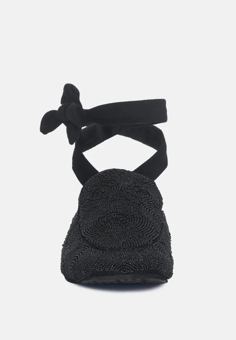 Kuba African Intricate Embroidery Black Mules By Ruw