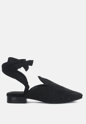 Kuba African Intricate Embroidery Black Mules By Ruw