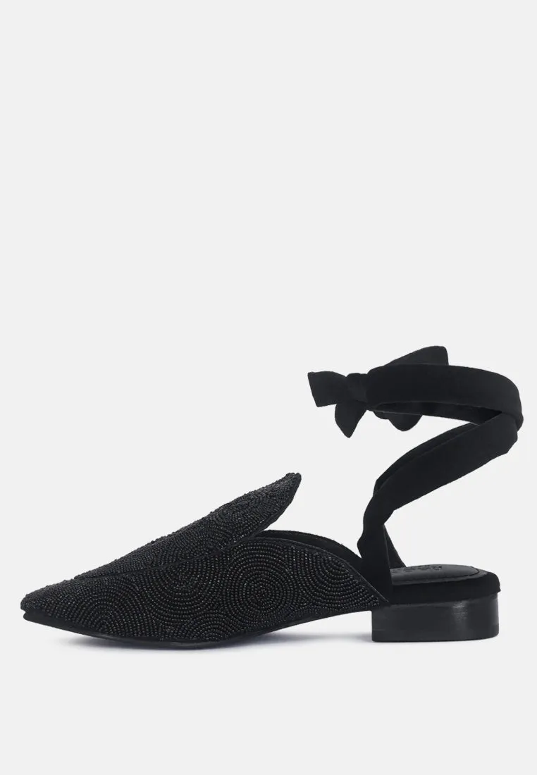 Kuba African Intricate Embroidery Black Mules By Ruw