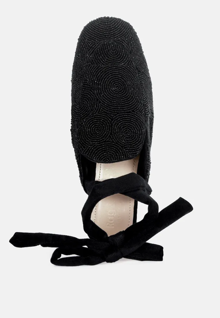 Kuba African Intricate Embroidery Black Mules By Ruw