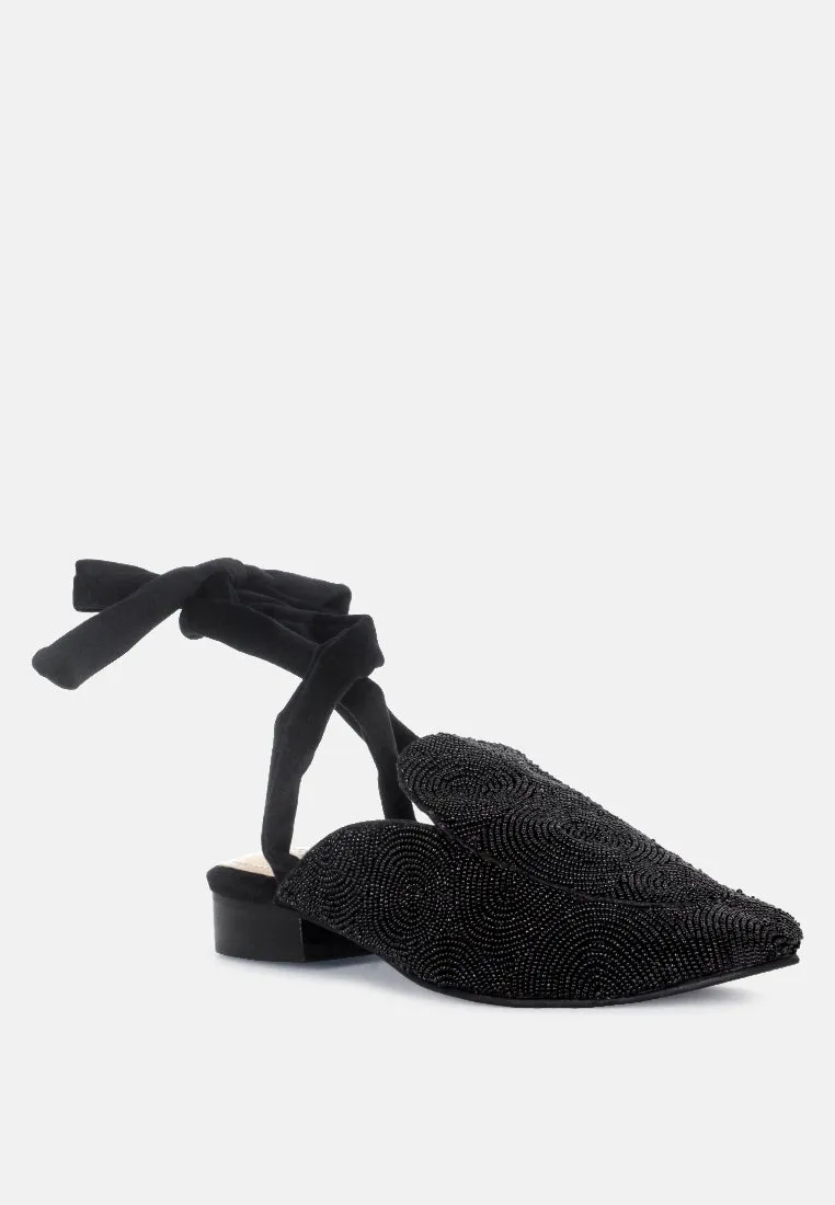 Kuba African Intricate Embroidery Black Mules By Ruw