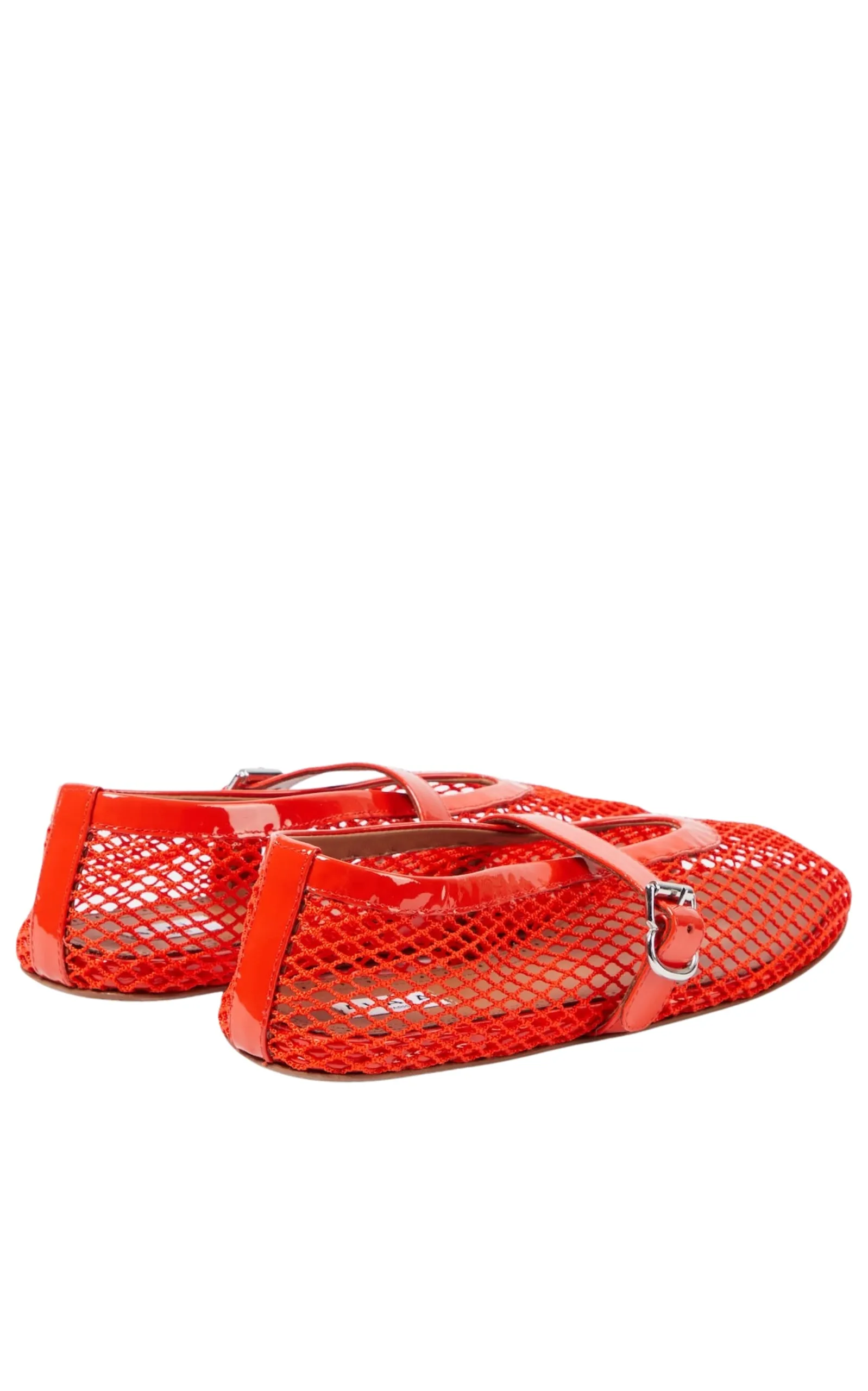 Leather-trimmed Fishnet Ballet Flats