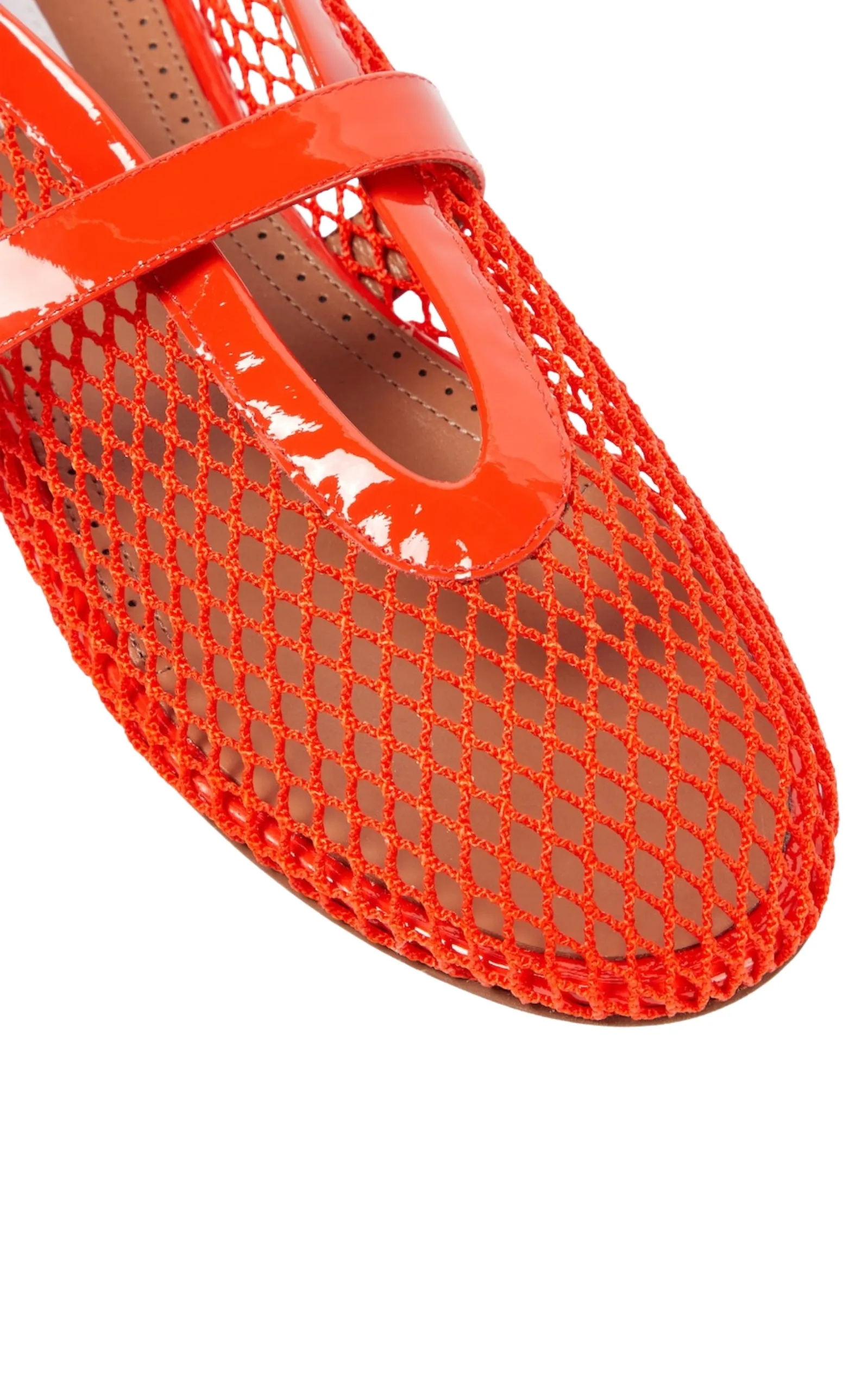 Leather-trimmed Fishnet Ballet Flats