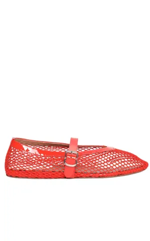 Leather-trimmed Fishnet Ballet Flats